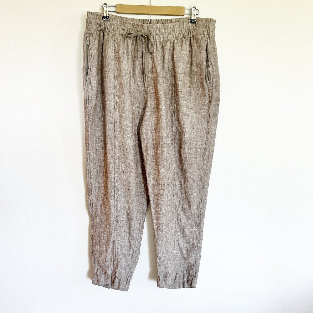 Athleta Pants XL Brown 100% Linen Retreat Ankle Pants High Rise Pull On